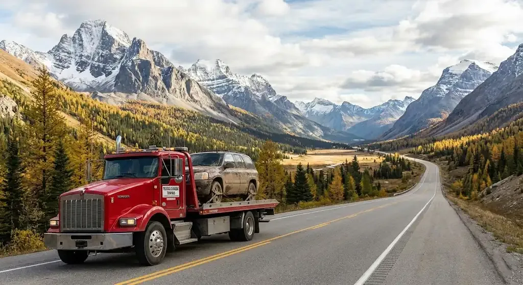 long-distance tow truck on a Washington highway corridor