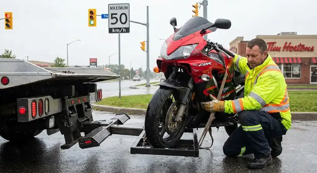 Washington motorcycle being safely loaded for transport